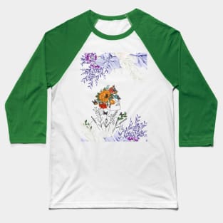 Girl with Flower - Beautiful Floral Portrait Print Baseball T-Shirt